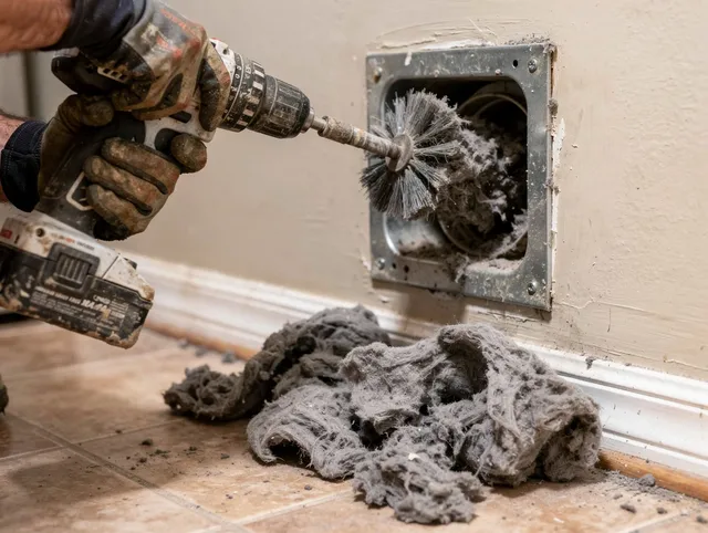 Certified Newtown Dryer Vent Cleaning technician performing dryer vent cleaning in Newtown