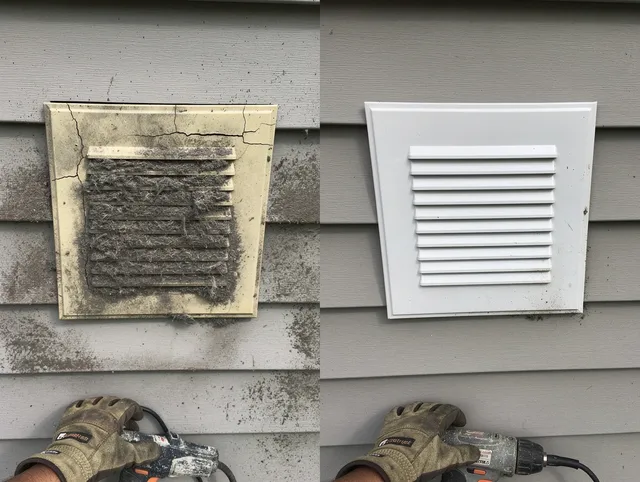 Newtown Dryer Vent Cleaning technician installing high-quality dryer vent cover at a residential property in Newtown