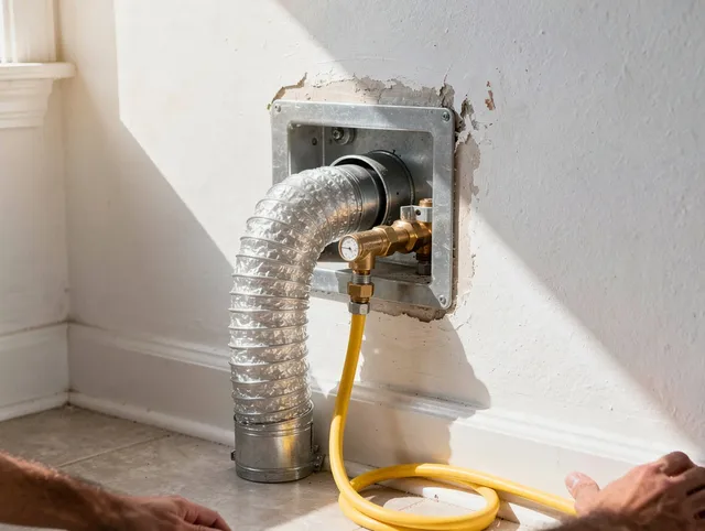 Newtown Dryer Vent Cleaning certified technician performing specialized gas dryer vent cleaning in Newtown